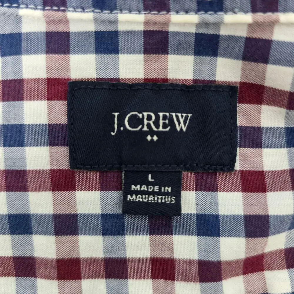 J. Crew Shirt Men L Red Blue Gingham Check Plaid Long Sleeve Button Down 31872